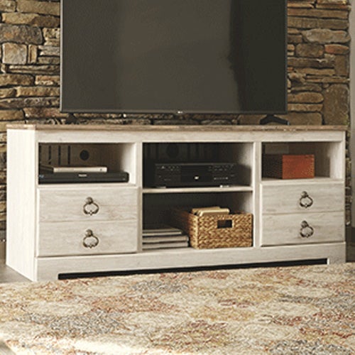 Signature Deisgn by Ashley Willowton TV Stand with Fireplace Option in Whitewash
