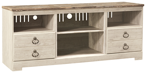 Signature Deisgn by Ashley Willowton TV Stand with Fireplace Option in Whitewash