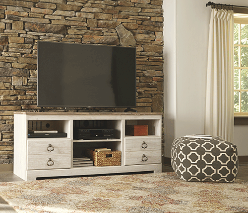 Willowton-Whitewash LG TV Stand with Fireplace Option