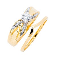 Womens 10K Gold Diamond Accent Engagement and Wedding Set display image