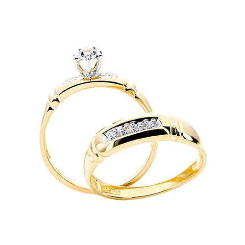 Womens 10K Gold Diamond Accent Engagement and Wedding Set