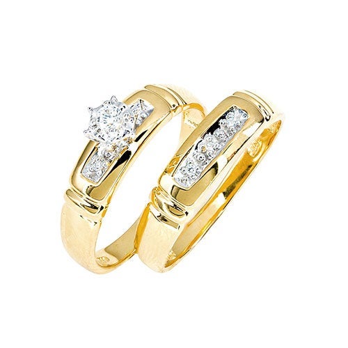 Womens 10K Gold Diamond Accent Engagement and Wedding Set