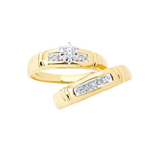 Womens 10K Gold Diamond Accent Engagement and Wedding Set