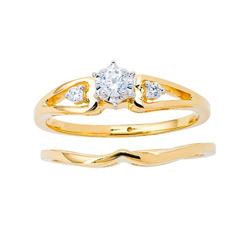 Womens 10K White Gold 1/8 CT.T.W. Diamond Engagement and Wedding Set