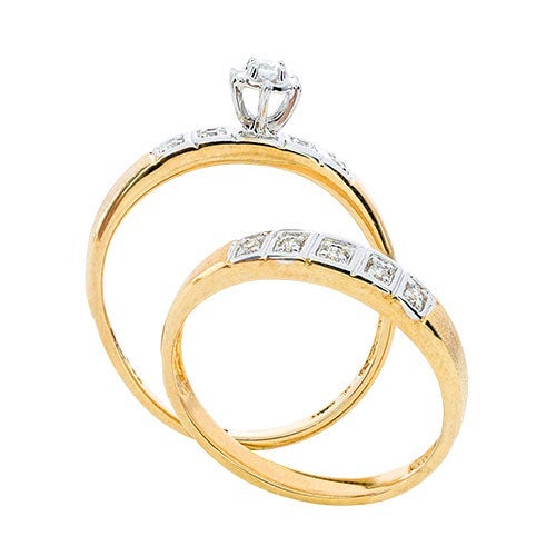 Womens 10K Gold 1/8 CT.T.W. Diamond Engagement and Wedding Set