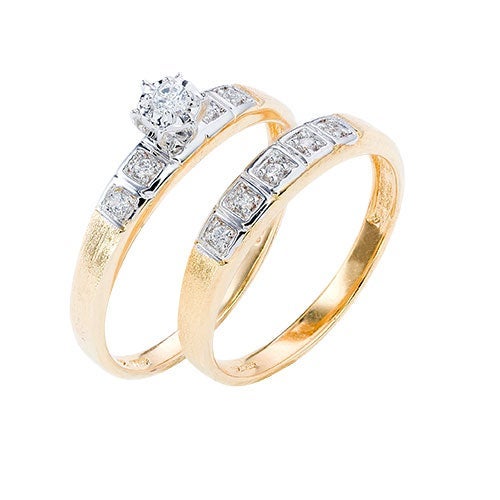 Womens 10K Gold 1/8 CT.T.W. Diamond Engagement and Wedding Set