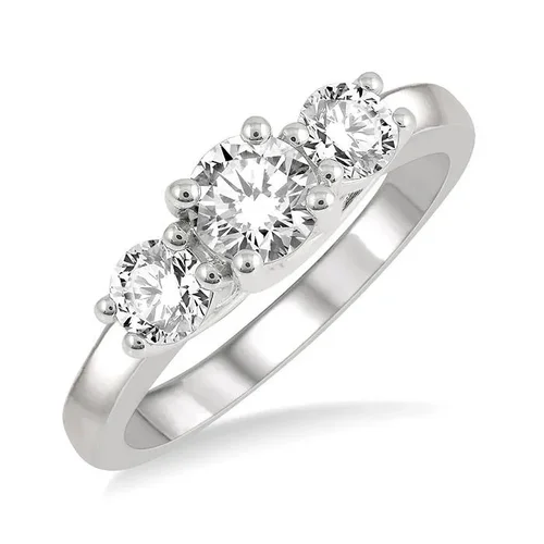 1 CTW Lab Grown Diamond Three Stone Ring in 10K White Gold - size 5