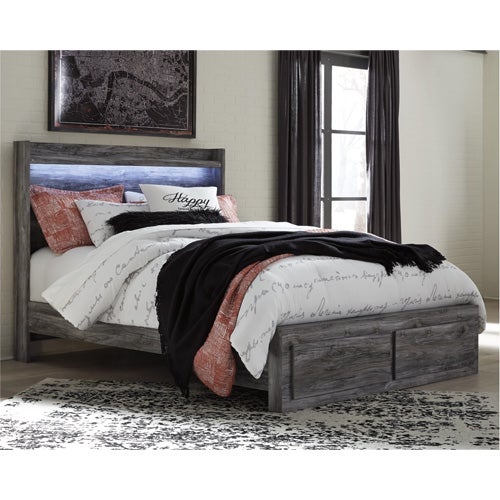 Signature Design by Ashley Baystorm Queen Panel Bed with 2 Storage Drawers In Gray