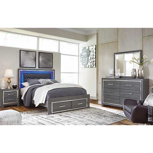 Signature Design by Ashley Lodanna King Panel Storage Bed with Mirrored Dresser & Nightstand