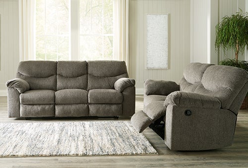 Signature Design by Ashley Alphons Reclining Sofa and Loveseat in Putty