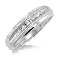 1/20 Ctw Round Cut Diamond (7 diamonds; satin finish) Men's Ring in 10K White Gold - Size 9 display image