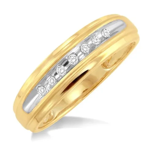 1/20 Ctw Round Cut Diamond (7 diamonds; satin finish) Men's Ring in 10K Yellow Gold - Size 9