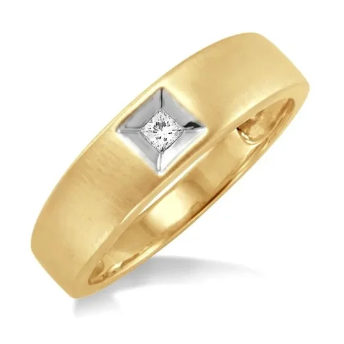 1/20 Ctw Princess Cut Diamond Men's Ring in 10K Yellow Gold - Sz 9