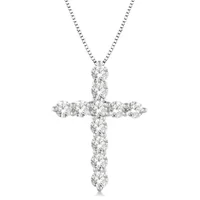1 Ctw Round Cut Lab Grown Diamond Cross Pendant in 10K White Gold with Chain display image