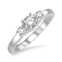 1/2 ctw Round Cut Lab Grown Diamond Three-Stone Ring in 10K White Gold - Size 5 display image
