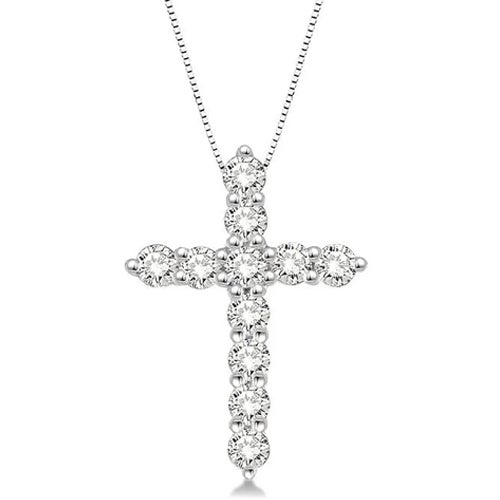 1/2 Ctw Round Cut Lab Grown Diamond Cross Pendant in 10K White Gold with Chain