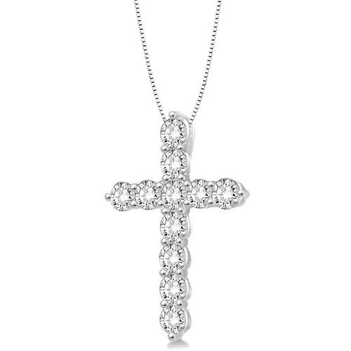 1/2 Ctw Round Cut Lab Grown Diamond Cross Pendant in 10K White Gold with Chain