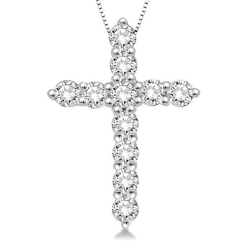 1/2 Ctw Round Cut Lab Grown Diamond Cross Pendant in 10K White Gold with Chain