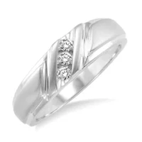 1/8 Ctw Round Cut Diamond (3 diamonds in channel setting) Men's Ring in 10K White Gold - Sz 9 display image