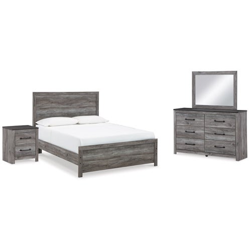 Bronyan Queen Panel Bed, Dresser, Mirror & Nightstand in Dark Gray