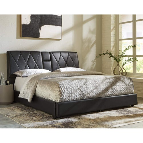 Signature Design by Ashley Beckilore Queen Upholstered Storage Bed in Black