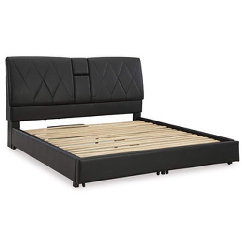 Signature Design by Ashley Beckilore Queen Upholstered Storage Bed in Black
