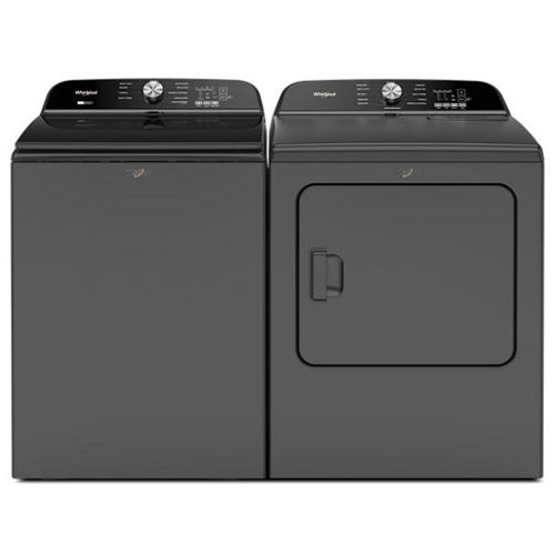 Whirlpool 5.3 Cu. Ft. Top Load Washer and 7.0 Cu. Ft. Electric Dryer Pair in Volcano Black