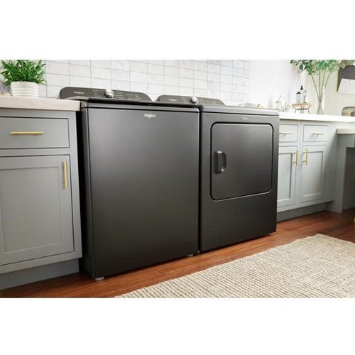 Whirlpool 5.3 Cu. Ft. Top Load Washer and 7.0 Cu. Ft. Electric Dryer Pair in Volcano Black