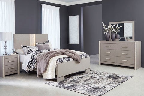 Signature Design by Ashley Surancha Queen Panel Bed, Dresser, Mirror and Night Stand