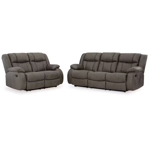 Signature Design by Ashley First Base Reclining Sofa & Loveseat in Gunmetal