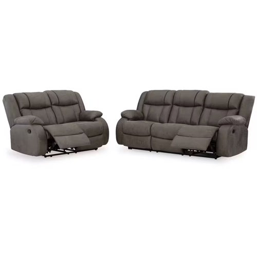 Signature Design by Ashley First Base Reclining Sofa & Loveseat in Gunmetal