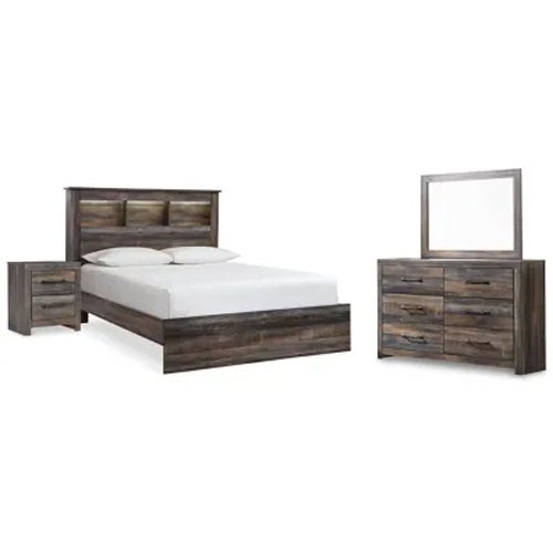 Signature Design by Ashley Drystan Queen Bookcase Bed, Dresser, Mirror & Nightstand