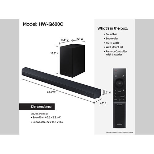 Samsung - HW-Q600C 3.1.2 Channel Q-series Soundbar with Wireless Subwoofer, Dolby Atmos