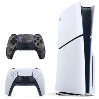 PS5 Disc Console + DualSense Wireless Controller Gray Camo display image