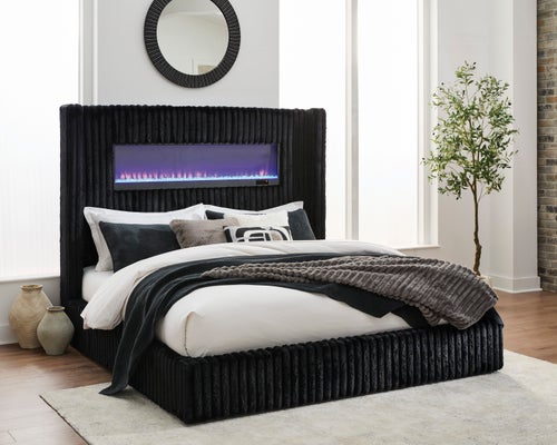 Signature Design by Ashley Tayleena Queen Upholstered Bed with Fireplace and Wireless Audio