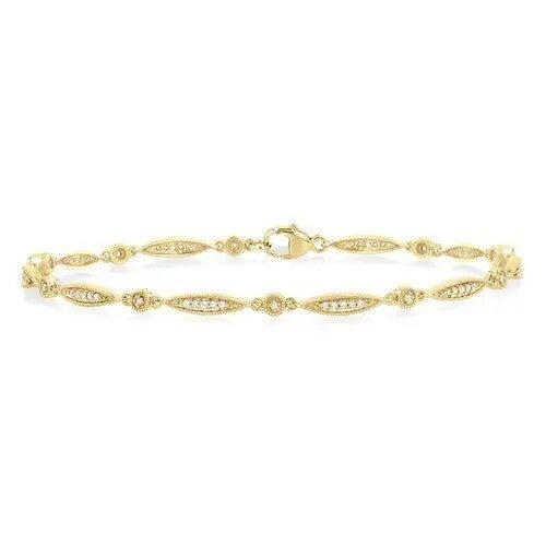 1/4 Ctw Marquise Link Round Cut Diamond Bracelet in 10K Yellow Gold