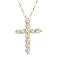 1 Ctw Round Cut Lab Grown Diamond Cross Pendant in 10K Yellow Gold with Chain display image