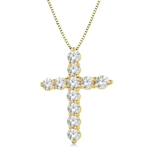 1 Ctw Round Cut Lab Grown Diamond Cross Pendant in 10K Yellow Gold with Chain