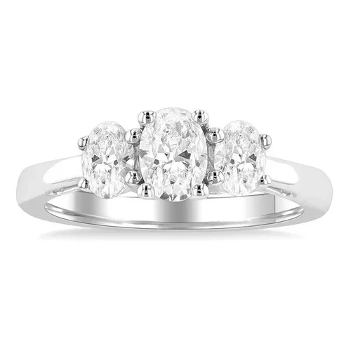 1 Ctw Oval 3 stone ring in 10K White Gold - Size 6