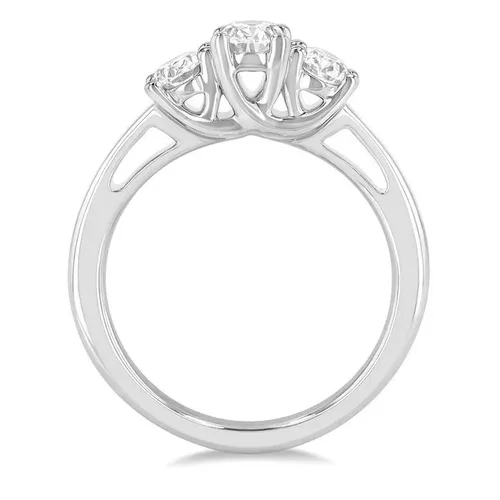 1 Ctw Oval 3 stone ring in 10K White Gold - Size 6.5