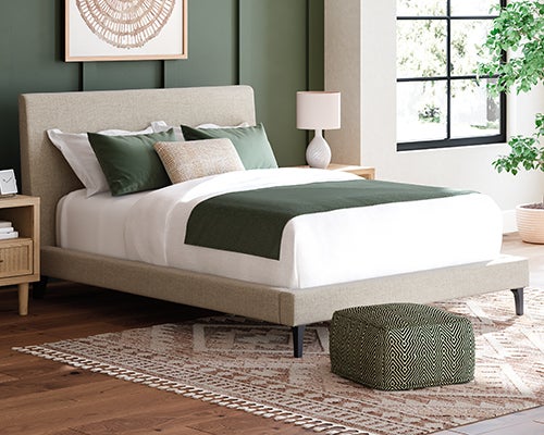 Signature Design by Ashley Cielden Queen Upholstered Bed with Roll Slats in Soft Gray
