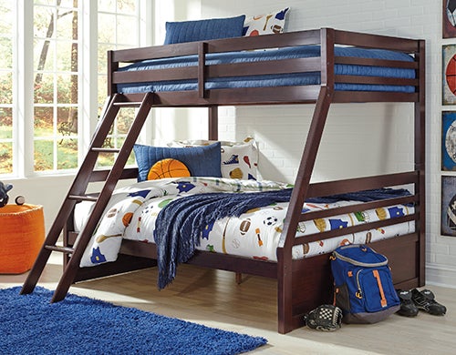 Halanton Twin over Full Bunk Bed with Twin and Full Mattresses - Dark Brown