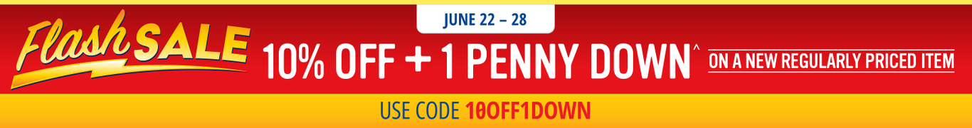 10% OFF + 1¢ DOWN on a new regularly priced product^