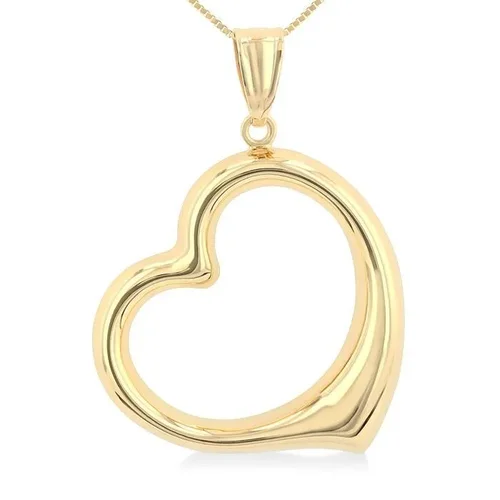 Open Heart Puff Pendant Necklace in 14K Yellow Gold