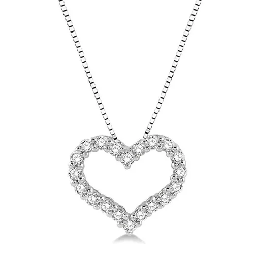 1/2 CTW Round Cut Lab Grown Diamond Heart Shape Pendant With Chain in ...