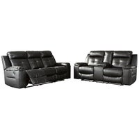 Signature Design by Ashley Kempten Reclining Sofa and Loveseat - Black display image