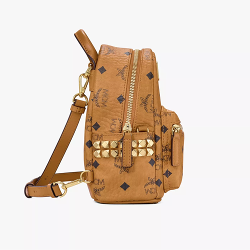 MCM Stark Be Be Boo Side Studs Backpack in Visetos - Cognac