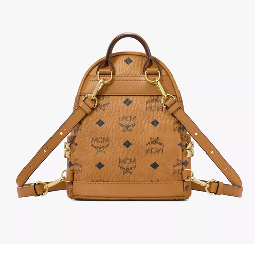 MCM Stark Be Be Boo Side Studs Backpack in Visetos - Cognac