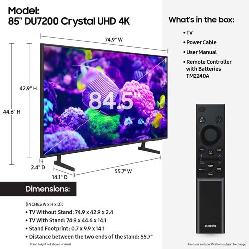 Samsung 85-inch DU7200 Series Crystal UHD 4K Smart TV