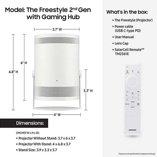 Samsung - The Freestyle 2nd Gen with Gaming Hub FHD HDR Smart Portable Projector - White